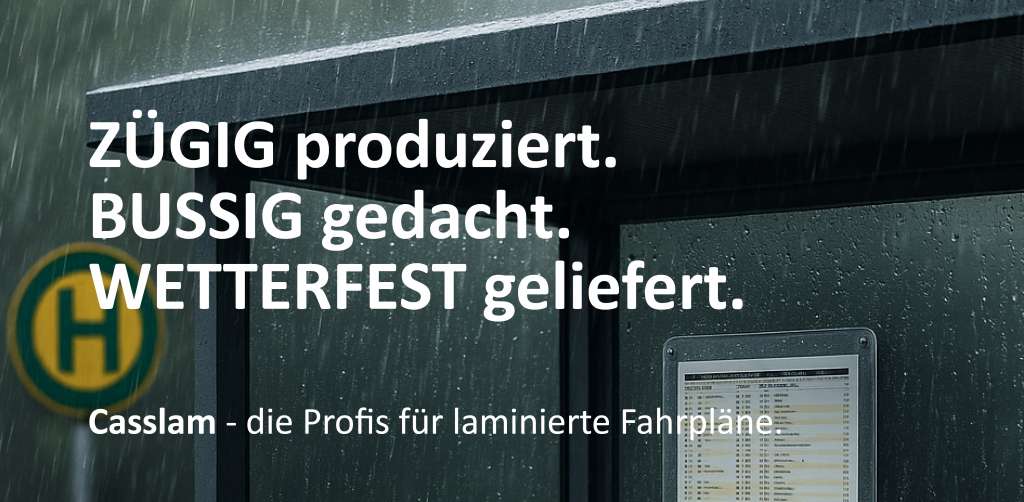Wetterfeste, laminierte Fahrpläne für Haltestellen