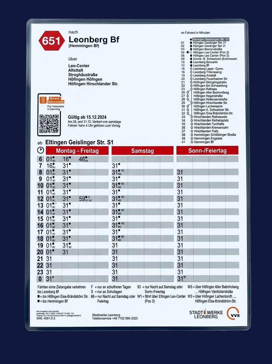 Laminierter Fahrplan